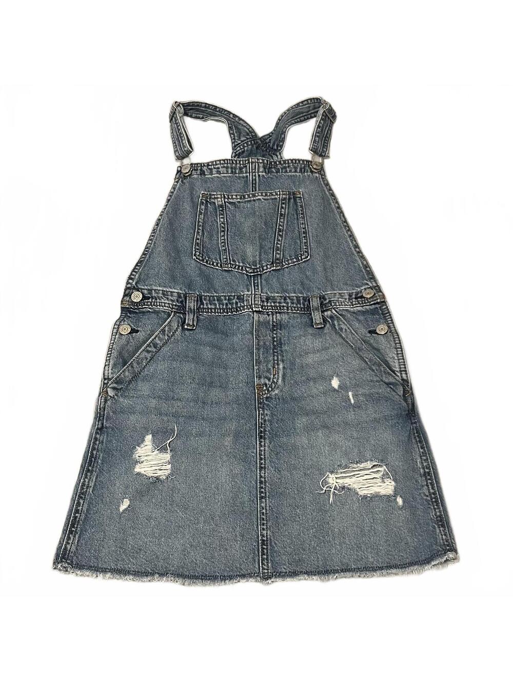 Gap Kids Denim Jean Overall Dress Skirt Girls Size XL 100% Cotton Distressed